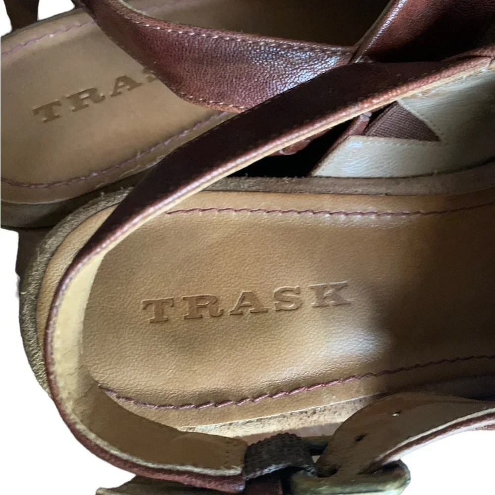 Trask Sundance Shari Suede Leather Made in Brazil Platform Wedge Cognac  Sz 10